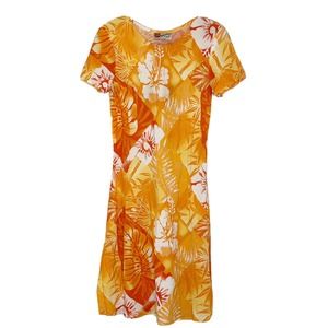 Hilo Hattie Hawaiian Original Orange Floral Short Sleeve Knee Length Dress Sz XS